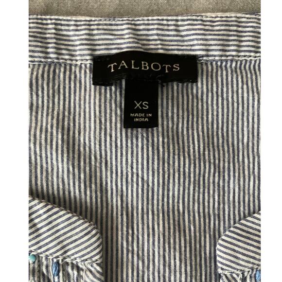 Talbots Sleeveless Blouse Blue & White ticking stripes with V-Neck notch SZ XS - Picture 4 of 8